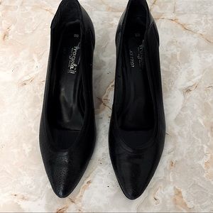 FRAGOLA Black Pump Heels - BLACK LEATHER LOW HEEL SHOES MADE IN BRAZIL 8